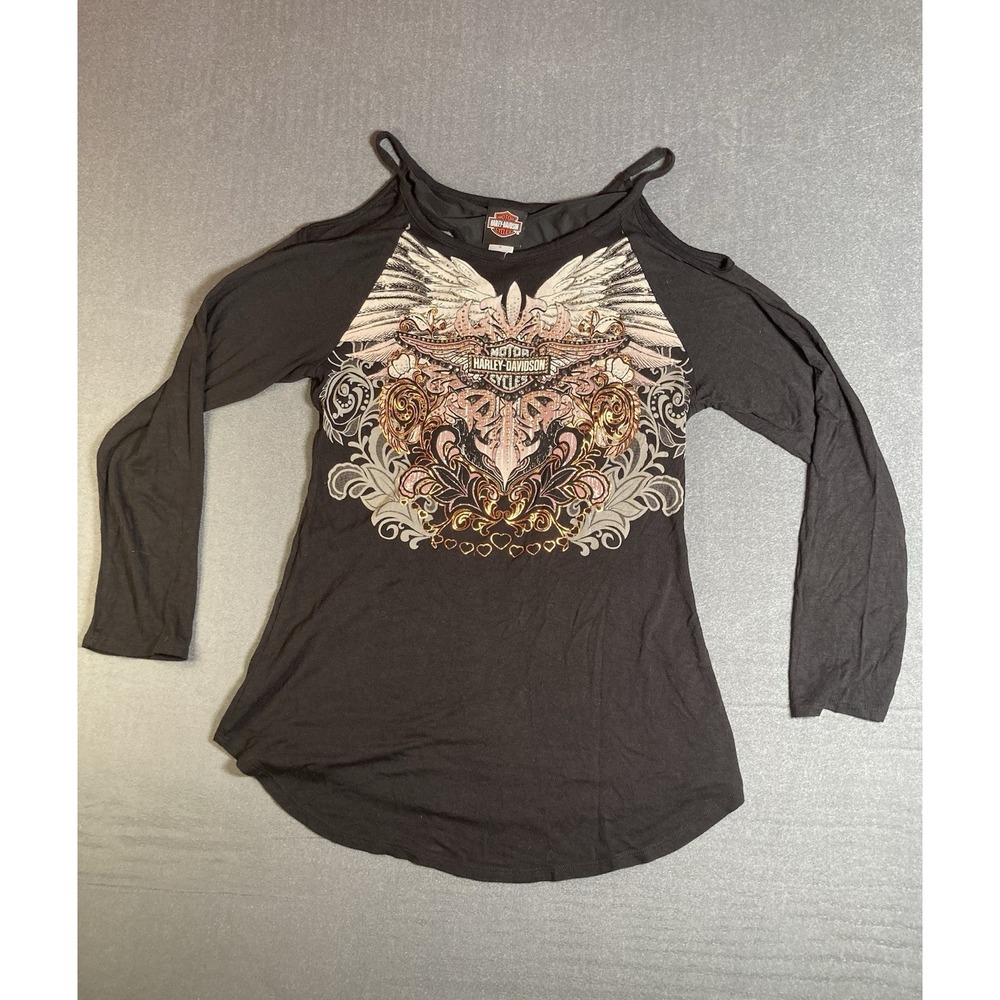 HARLEY DAVIDSON BIKER LONG SLEEVE COLD SHOULDER WOMEN'S M